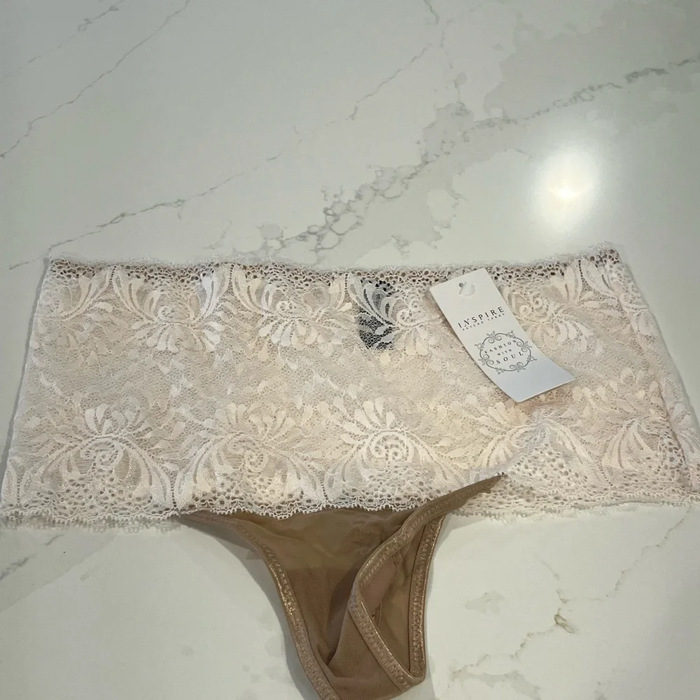 NWT Inspire Psyche Terry Tan and Pale Pink  Lace  Cami and Thong Set‎ - Picture 4 of 11